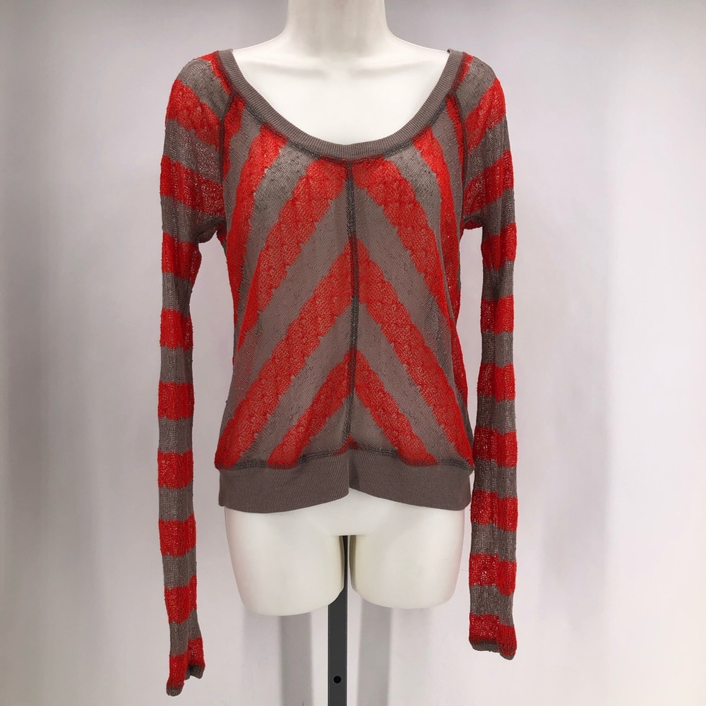 We The Free Red and Gray Striped Sweater